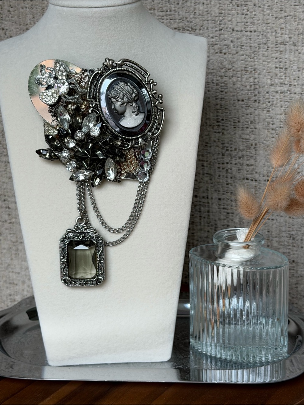 Signed Dreiske Cameo Assemblage Statement Brooch Wearable Art
